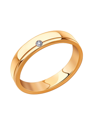 Кольцо обручальное золотое 585 с фианитом 4 мм
