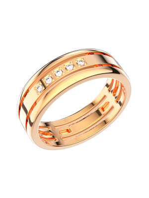 Кольцо обручальное золотое 585 с фианитами 5 мм