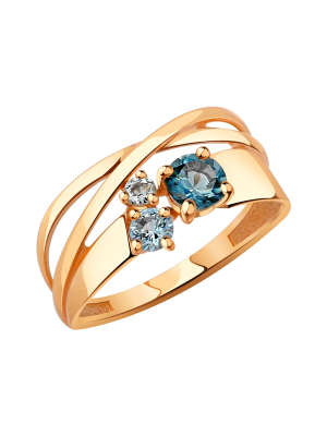 Кольцо золотое 585 с синим топазом