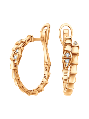 Серьги кольца золотые 585 змеи с бриллиантами 27 мм