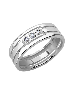 Кольцо обручальное из белого золота 585 с фианитами 6,5 мм