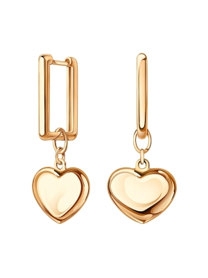 Серьги подвески золотые 585 сердце без камней