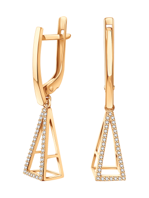 Серьги подвески золотые 585 с камнями фианитами