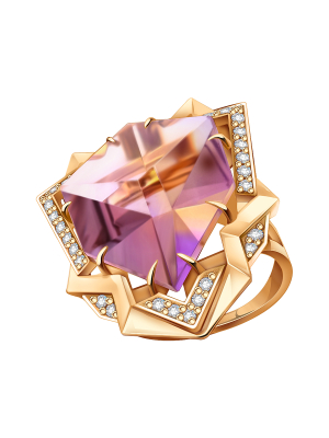 Кольцо золотое 585 с аметрином и бриллиантами