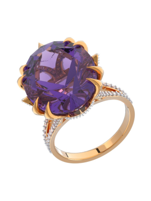 Кольцо из золота 585 с аметистом и бриллиантами