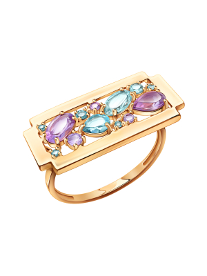 Кольцо золотое 585 с аметистами и топазами