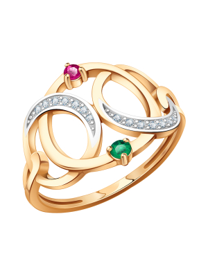 Кольцо золотое 585 с изумрудом рубином и бриллиантами