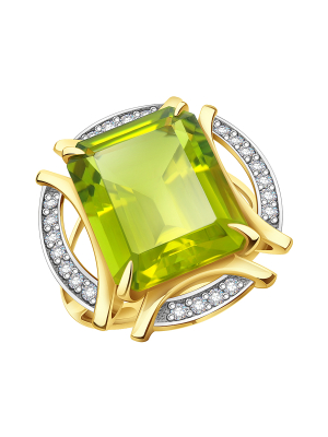 Кольцо золотое 585 с хризолитом и бриллиантами