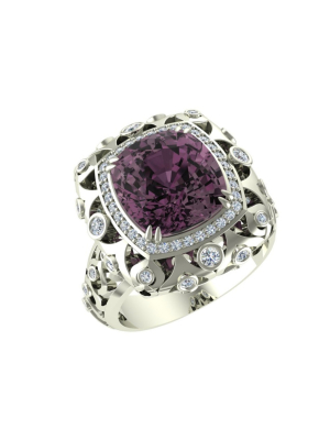 Кольцо из белого золота 585 с шпинелью и бриллиантами