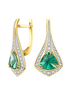 Серьги золотые 585 с зеленым кварцем и бриллиантами