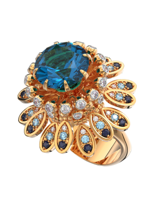 Кольцо золотое 585 с синим топазом