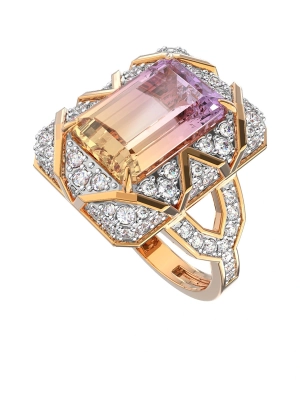 Кольцо золотое 585 с турмалином и бриллиантами