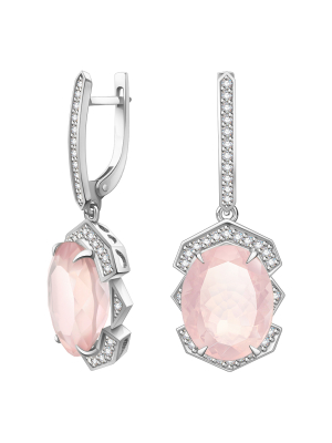 Серьги подвески из белого золота 585 с морганитом и бриллиантами