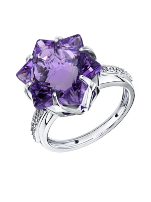 Кольцо из белого золота 585 с аметистом и бриллиантами