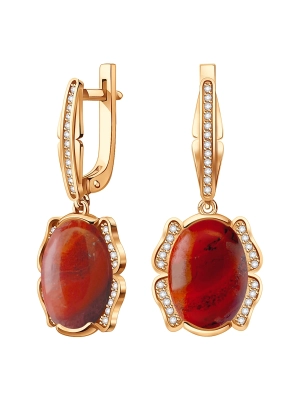 Серьги золотые 585 с яшмой и бриллиантами