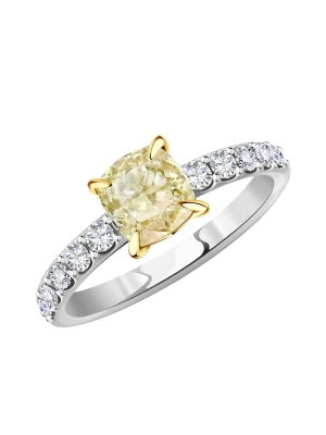 Кольцо из белого золота 585 с жёлтым бриллиантом